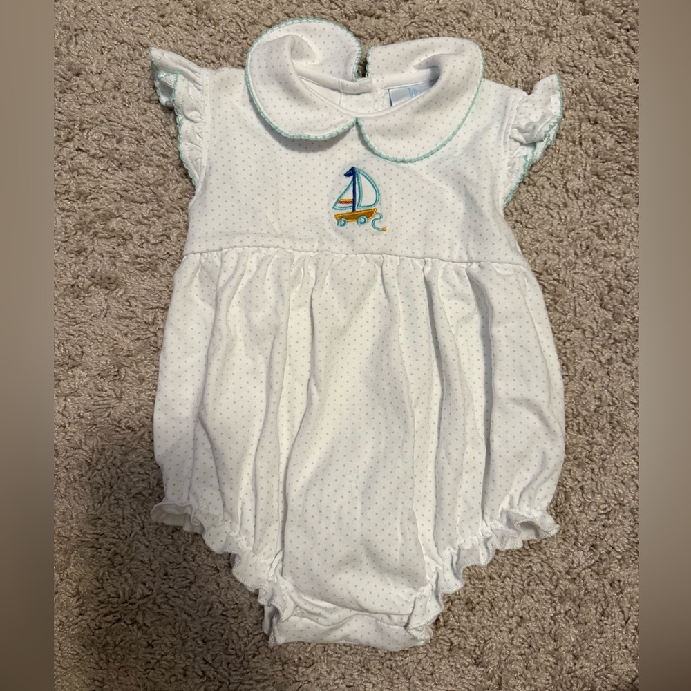 Little English White and Green Polka Dot Baby Romper